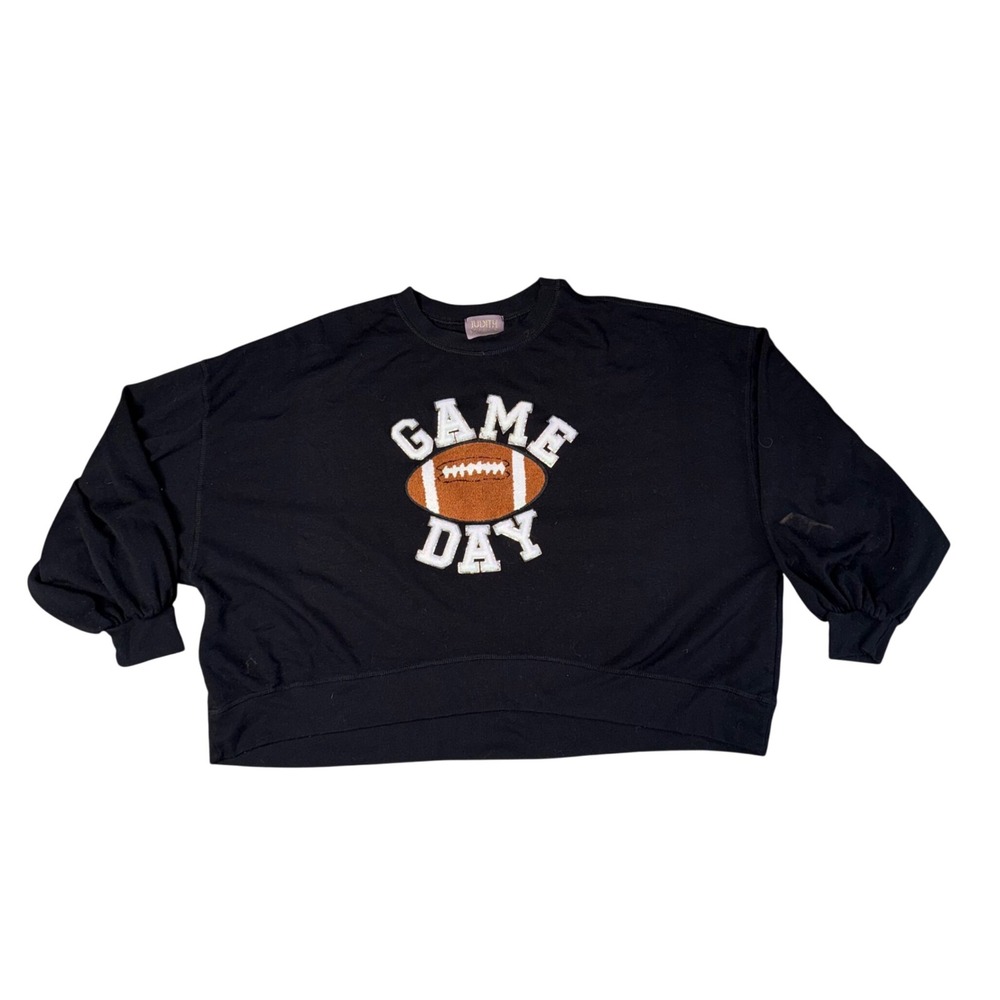 Judith March Game Day Sweatshirt Women XL Black Good Football Chenille Patch